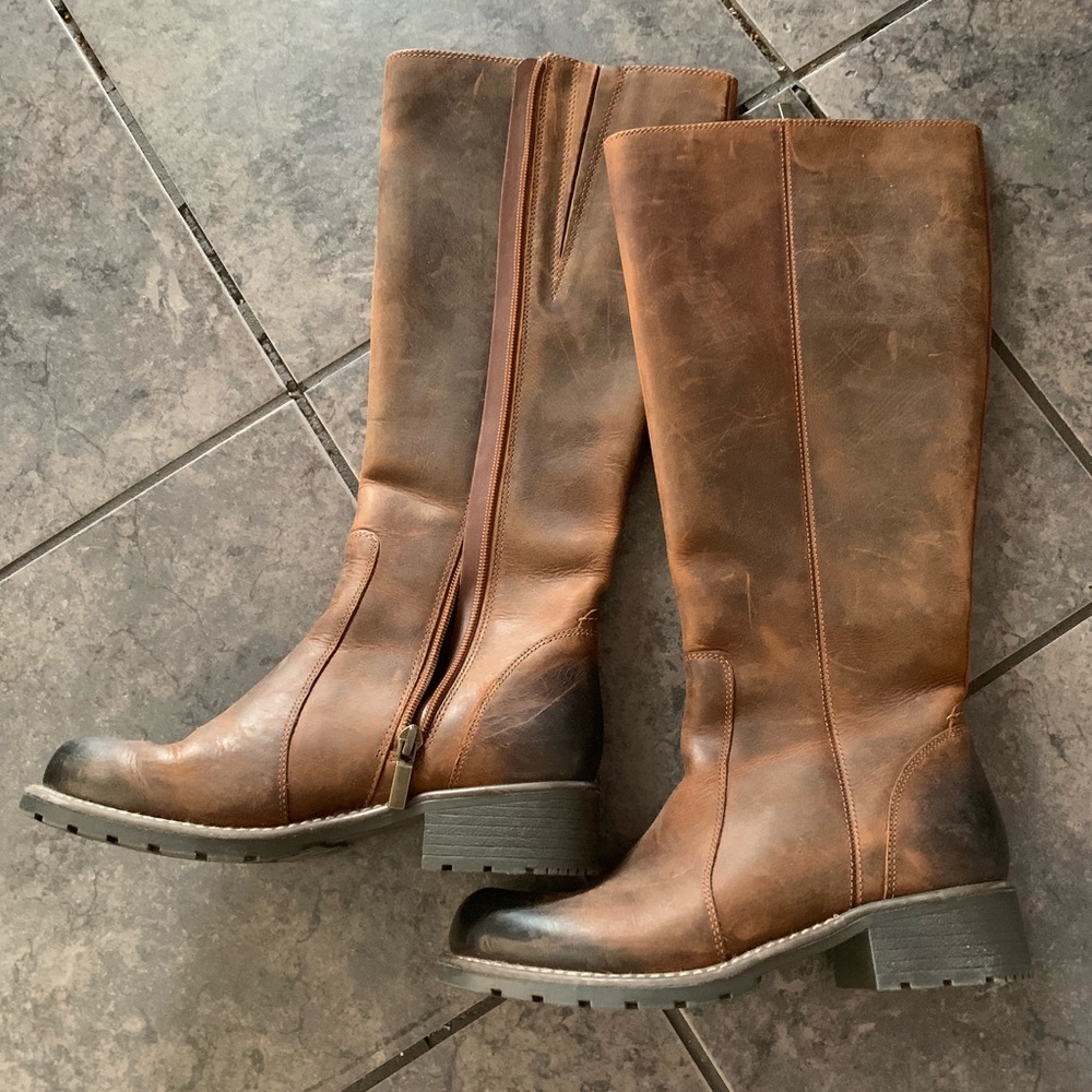 Clark’s brown leather riding boots